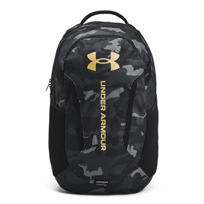 Under Armour Unisex-Adult Hustle 6.0 Backpack - Mens and Womens, (001) Black/Black/Metallic Gold, One Size Fits Most - color: (001) Black / Black / Metallic Gold, size: One Size
