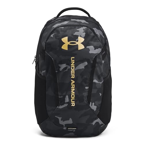 Under Armour Unisex-Adult Hustle 6.0 Backpack - Mens and Womens, (001) Black/Black/Metallic Gold, One Size Fits Most - color: (001) Black / Black / Metallic Gold, size: One Size