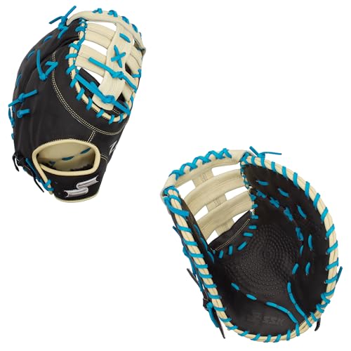 SSK Z5 Craftsman Baseball First Base Mitt – 12” – 12.25” – 12.5” – 13" – Right & Left Hand Throw - color: Black/Camel/Electric Blue, size: 13" - Right Hand Throw