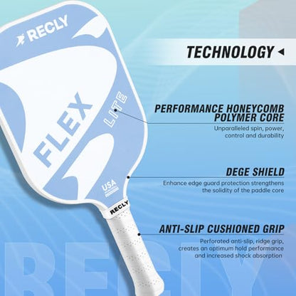 Recly Pickleball Paddles, Carbon Fiber Pickleball Paddle with UV Printed Finish & Sure-Grip Elongated Handle 14MM,USAPA Approved for Beginner and Professional Players - color: light blue