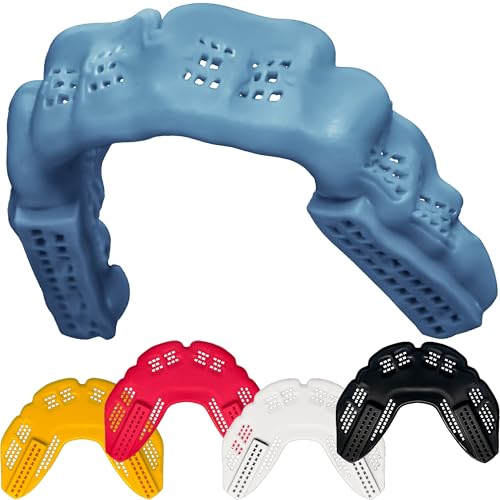 Bulletproof Braces Mouthguard – World’s Thinnest & Strongest Sports Mouth Guard for Braces! Basketball Football Lacrosse Wrestling Hockey Rugby BJJ MMA Boxing Mouthpiece – Adult Youth & Kids - color: Retro Blue Gray, size: BRACES