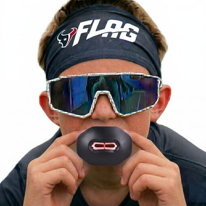 Oral Mart Flag Football Mouth Guard with 3D LipFit Design for Kids - Youth Football Mouthguard (No Boil) Cool Instant Fit Lip Guard Mouthpiece for Braces (Detachable Helmet Strap Included) - color: Red/Black