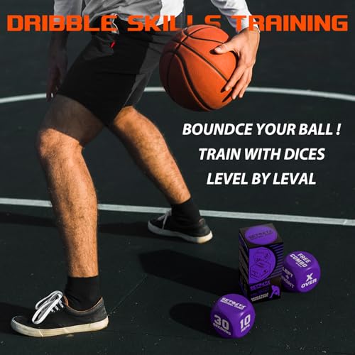 Basketball Dribble Skills Dice Set - Training Equipment - Basketball Gift for Boys.Dribble Skills Training for Beginner and Party Favors - color: Purple
