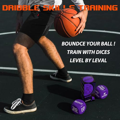 Basketball Dribble Skills Dice Set - Training Equipment - Basketball Gift for Boys.Dribble Skills Training for Beginner and Party Favors - color: Purple
