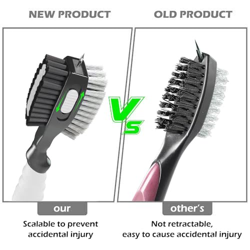 THIODOON 2 Pack Golf Club Brushes and Groove Cleaner 2 ft Retractable Zipline Carabiner Golf Brush Head with Retractable Spike Comfortable Grip Golf Club Cleaner - color: 2pcs Black & White