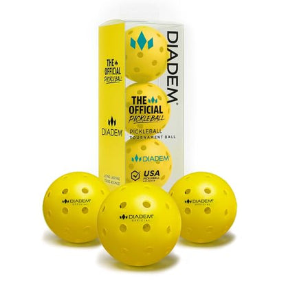 Diadem The Official Pickleball Balls | Fast and Durable Crack-Resistant Seamless, Outdoor, USAPA Approved for Tournament Play (Yellow, 3 Pack)