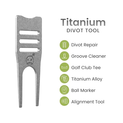 Fastfuse Titanium 4-in-1 Golf Divot Repair Tool & Ball Marker - Club Tee - Groove Cleaner - Putting Alignment Aid - color: Stone Washed