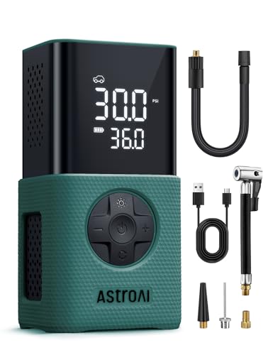 AstroAI Tire Inflator L7S Portable Air Compressor Cordless Bike Pump with Digital Dual Values Display, 150 PSI Car Tires Pump with LED Lights Air Pump for Cars, Motorcycles, Bikes, Balls Green - color: Green