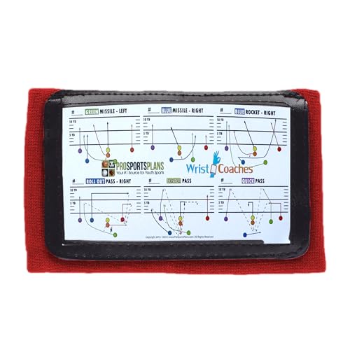 Football Play Wristbands - Youth Quarterback Gear - Wristband Playbook for Football and Softball Signs - color: Red