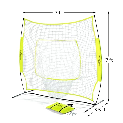 7x7 Baseball & Softball Practice, Hitting, & Pitching Net with Bow Frame, Carry Case and Strike Zone, Ultimate Training Net