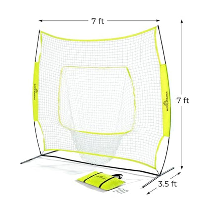 7x7 Baseball & Softball Practice, Hitting, & Pitching Net with Bow Frame, Carry Case and Strike Zone, Ultimate Training Net