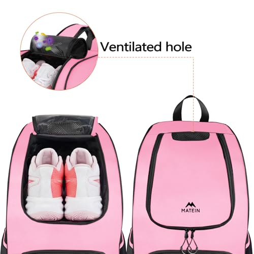 MATEIN Basketball Bag, Sturdy Soccer Bag with Ball Holder & Shoe Compartment, Large Basketball Backpack for Training Equipment, Water Resistant Sports Ball Backpack Fits Volleyball Football, Colorful - color: Black Pink - Large