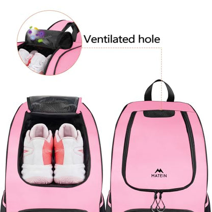 MATEIN Basketball Bag, Sturdy Soccer Bag with Ball Holder & Shoe Compartment, Large Basketball Backpack for Training Equipment, Water Resistant Sports Ball Backpack Fits Volleyball Football, Colorful - color: Black Pink - Large