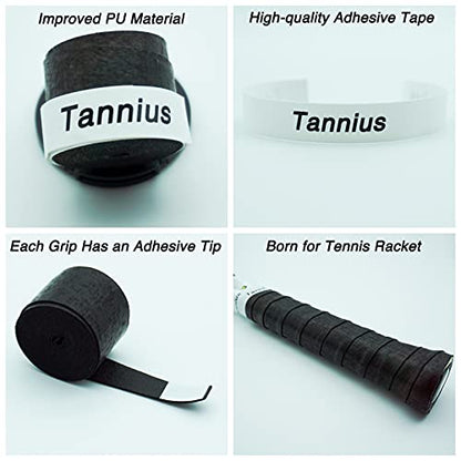 Tennis Racket Grip Tape, (6 or 9 Pack) Dry Feel Tennis Grips, Absorbent and Enhanced Tennis Racquet Overgrip - color: 6-Pack Black