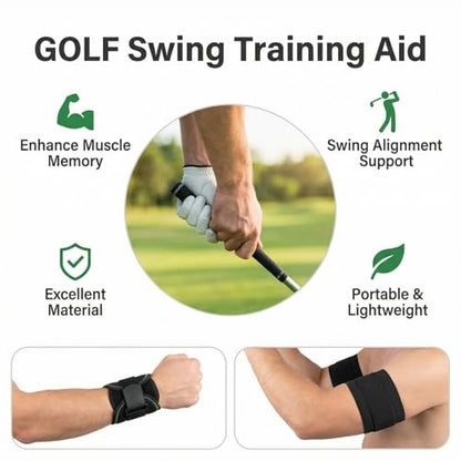 2-in-1 Golf Swing Training Aid with Arm Band & Wrist Strap, Lightweight Golf Practice Kit to Improve Swing Form and Wrist Position for Beginners
