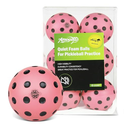 Silent Pickleball Balls, 6 Pack of Quiet Foam Ball for Indoor & Outdoor Pickle Ball Practice, Noise Reducing Soft Pickleball Practice Balls with 40 Simulated Concave Holes