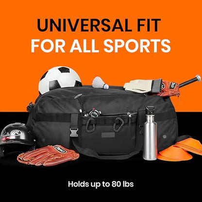 Fitdom 132L 36" Heavy Duty Extra Large Sports Gym Equipment Travel Duffel Bag W/Adjustable Shoulder & Compression Straps. Perfect for Soccer Baseball Basketball Hockey Football Team Coaches & More - color: Black