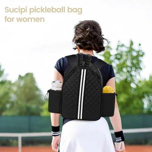 Pickleball Bags for Women Lightweight Crossbody and Stylish Quilted Pickleball Paddle Sling Bag Backpack - color: Black, size: Large
