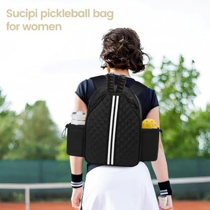 Pickleball Bags for Women Lightweight Crossbody and Stylish Quilted Pickleball Paddle Sling Bag Backpack - color: Black, size: Large