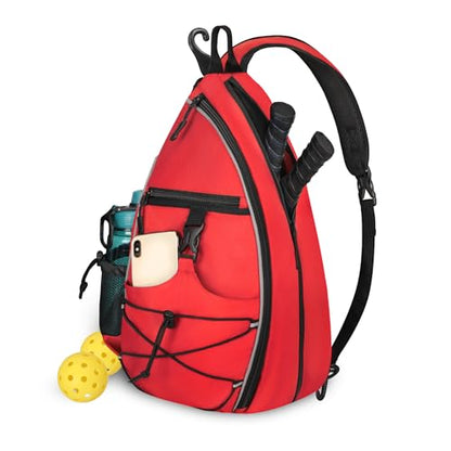 Goloni Pickleball Sling Bag for Men Women, Lightweight Pickleball Backpack with Fence Hook - color: Red