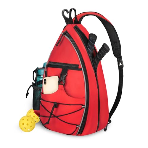 Goloni Pickleball Sling Bag for Men Women, Lightweight Pickleball Backpack with Fence Hook - color: Red