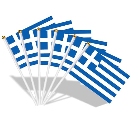 AhfuLife 15pcs Greece Hand Held Flag, 5.5 × 8.2 Inch Greece Stick Flag Small Flags with 11.8 Inch Poles for Olympic National Day Garden Street Home Party Football Decorations - color: Greece, size: 5×8 Inch-15 Pcs