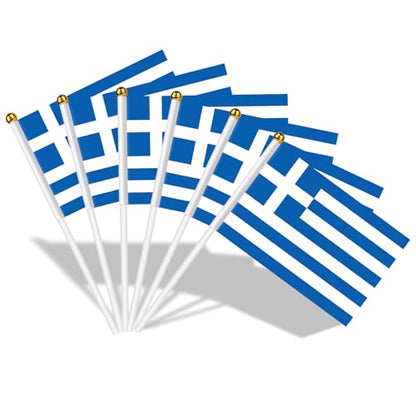 AhfuLife 30pcs Greece Hand Held Flag, 5.5 × 8.2 Inch Greece Stick Flag Small Flags with 11.8 Inch Poles for Olympic National Day Garden Street Home Party Football - color: Greece, size: 5×8 Inch-30 Pcs