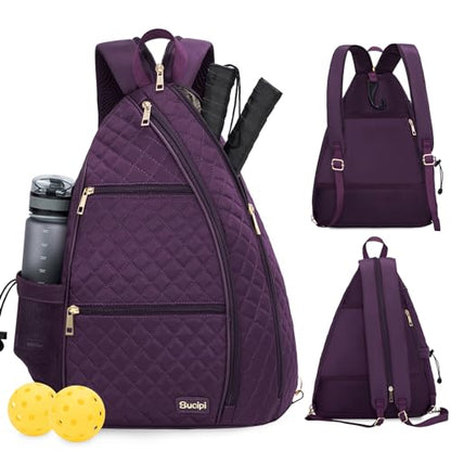 Women's Pickleball Backpack - Quilted Crossbody Sling Bag for Tennis & Pickleball Paddle - color: Purple, size: Medium