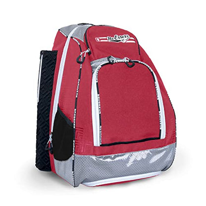 No Errors Sports RBP Rookie Baseball and Softball Backpack - Youth Baseball and Softball Bat Bag with Fence Hooks - Baseball and Softball Equipment Bag for Kids - color: Red
