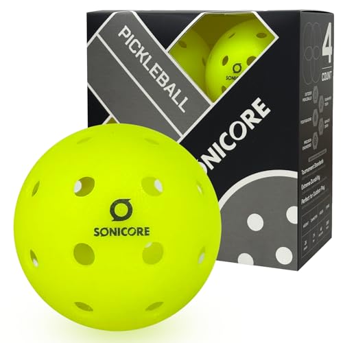 SONICORE Premium Outdoor Pickleball Balls, 4/12 Pack, Extreme Durability, One-Piece Mold, Tournament-Ready Level, 40-Hole Precision Drilled, Crack-Resistant, Seamless - size: 4 Count