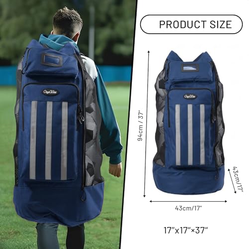 OrgaWise XXL Soccer Ball Bags for Coaches | 600D Oxford Cloth | SBS Zippers | Card Holder | Night Reflective Strips | Plated Holes | Chest Strap | Carry Handle - color: Blue
