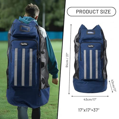 OrgaWise XXL Soccer Ball Bags for Coaches | 600D Oxford Cloth | SBS Zippers | Card Holder | Night Reflective Strips | Plated Holes | Chest Strap | Carry Handle - color: Blue