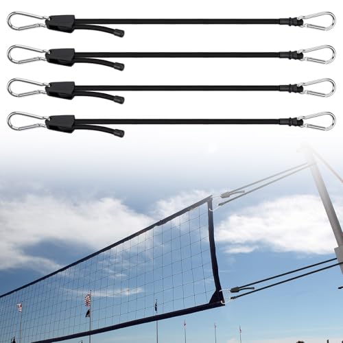 Junkin 4 Pack Volleyball Net Tension Straps Adjustable Bungee Cords with Stainless Steel Snap Hook Heavy Duty Volleyball Net Tie Down Straps for Outdoor Backyard Beach Sport Tension