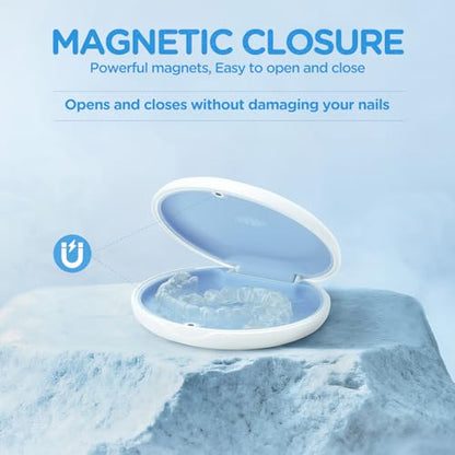 2 Pack Retainer Case Ultra-slim Aligner Case with Vent Holes Removable Inner Tray Silicone for Easy Cleaning(2Pack White Blue) - color: 2Pack White Blue