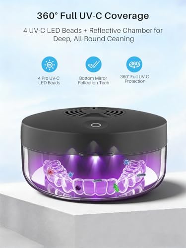 UV Retainer Case with Fan, UVC Retainer Cleaner, Aligner Case Includes Vent Holes and Mirror, Portable Retainer Holder Box for Mouth Guard, Aligners, Night Guard, Black - color: Black
