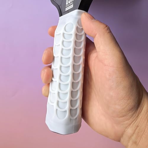 Silicone Pickleball Paddle Grip Cover | Non-Slip Shock Absorbing Handle Sleeve | Anti-Twist Internal Texture with Easy-Install Strips for Enhanced Control & Sweat Resistance - color: White