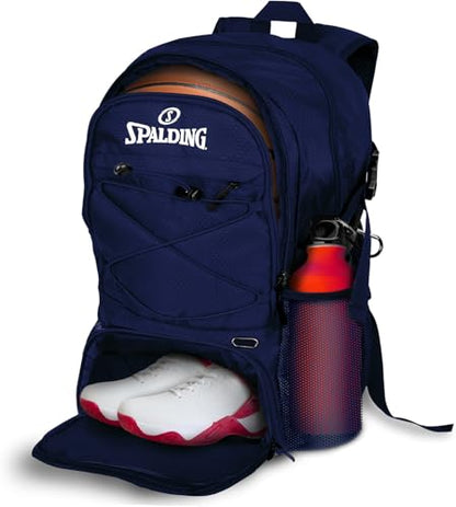 Spalding Basketball Backpack Sports Bag | Large Black Backpack with Shoe and Ball Compartment | Gifts for Basketball Players - color: Blue