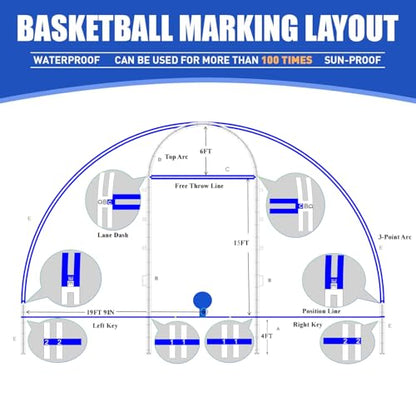 Reusable Waterproof Basketball Court Stencil Kit for Concrete, Basketball Court Marking Kit, Plastic Material, Sun-Resistant NOT Paper Board, Durable,Reusable, Can be Used More Than 20 Times - style: SENIOR HIGH SCHOOL