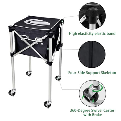 Tennis Ball Hopper Ball Cart, Can Hold 165 Balls Tennis Basket, Foldable and Disassembled Comes Pickleball Hopper with Storage Bag,Suitable for Tennis/Pickleball/Baseball/Softball