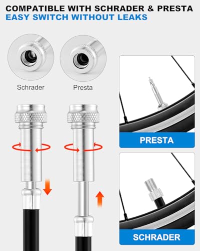 JULAI Mini Bike Pump with Gauge, Portable Hand Tire Pump - Bicycle Frame Inflator with Ball Needle - Fits Presta & Schrader Valves - Lightweight for Road Mountain & BMX Bikes - High Pressure 160 PSI