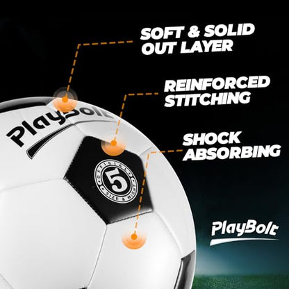 PlayBolt Soccer Ball Size 5 with Pump - Black & White Training Practice & Match Ball for Kids, Youth and Adults (Pack of 1 or 4) - size: 4-Pack