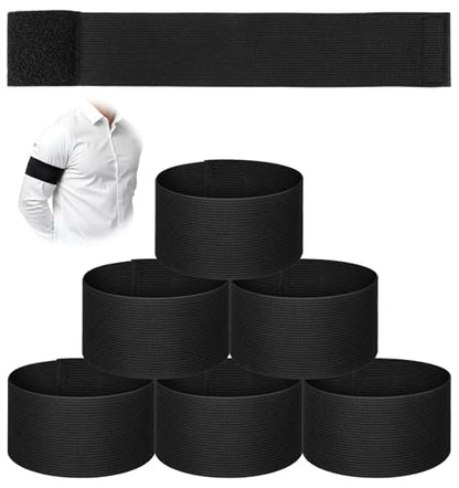 6 Pcs Black Arm Band, Black Soccer Football Captains Armband Elastic Arm Bands Adjustable Captain Armband for Basketball Volleyball