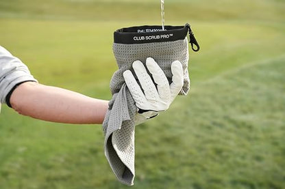 Club Scrub Towel Pro, Golf Club and Ball Cleaning Pouch with Attached Towel, Waterproof Exterior, Clean Face Technology Liner, Machine Washable, Cleans Club Grooves, Waffle-Weave Microfiber (Gray) - color: Gray