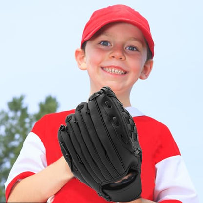 Baseball Training Gloves - Soft PU Leather Catch Mitt, Lightweight Youth Beginner Glove | Durable Practice Catchers Glove, Comfortable Throwing Mitt for Kids Girls Boys Adult Players - color: Black - 11.5 inches