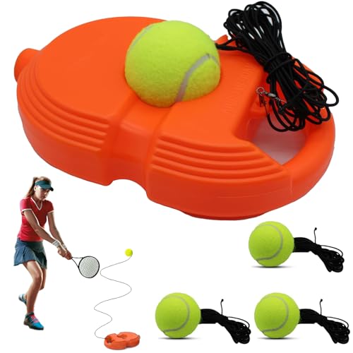 Tennis Trainer Rebound Ball with 3 String Balls, Solo Tennis Training Equipment, Portable Rebounder Kit for Beginners - color: Orange