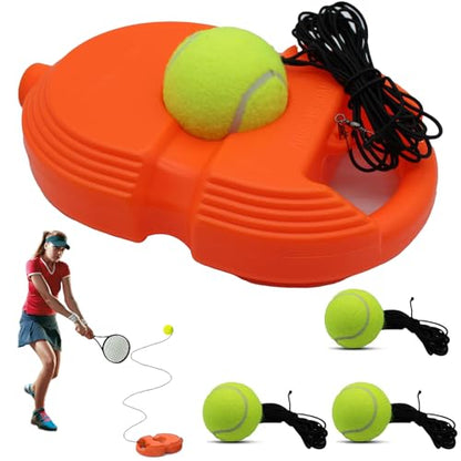 Tennis Trainer Rebound Ball with 3 String Balls, Solo Tennis Training Equipment, Portable Rebounder Kit for Beginners - color: Orange