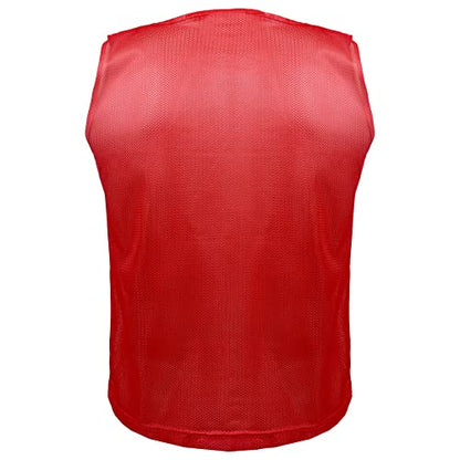 Athllete 12 pcs Duramesh Pinnies/Scrimmage Vest - Kids Youth and Adult Pinnies, Numbered Penny Jerseys for Soccer - color: Red (Set of 12), size: Small