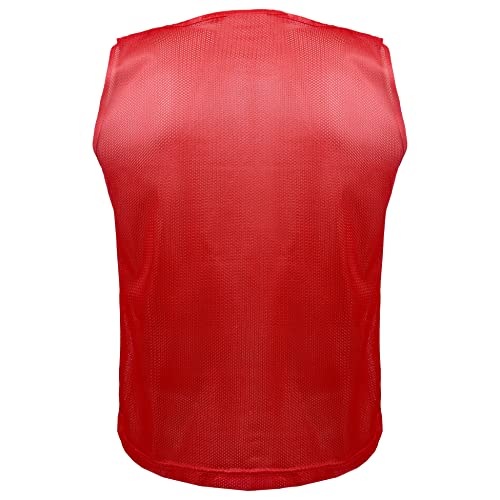 Athllete 12 pcs Duramesh Pinnies/Scrimmage Vest - Kids Youth and Adult Pinnies, Numbered Penny Jerseys for Soccer - color: Red (Set of 12), size: Large