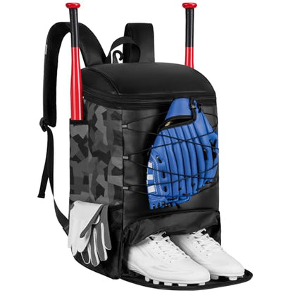 Softball Bag for Youth Adult, Large Leather Baseball Bat Backpack with Shoe Compartment, Waterproof Baseball Bag with Fence Hook for TBall Bat & Equipment