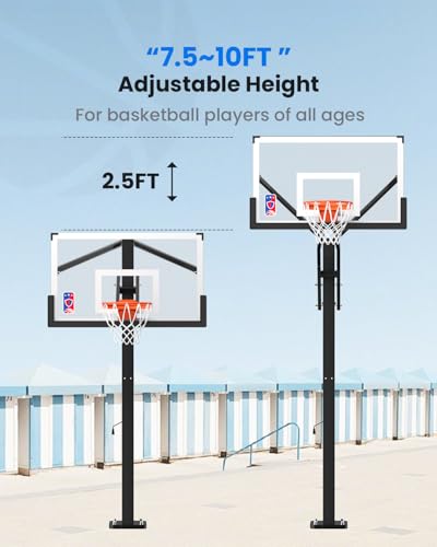 IGL In Ground Basketball Hoops Outdoor, 52-60 Inch Inground Basketball Hoop, 10ft Height Adjustable In Ground Basketball Goal with Shatterproof Backboard & 18 Inch Pro-Style Breakaway Rim - size: 60 in Square